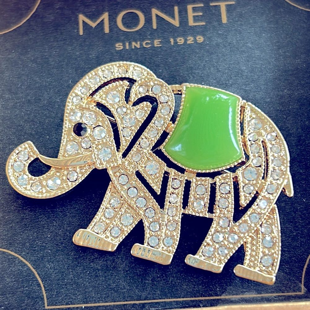 Monet Rhinestone Elephant Brooch NWT - Picture 2 of 6